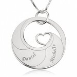  Naamketting cirkel met 2 namen gegraveerd en hart sterling zilver 925