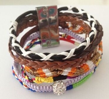 Ibiza armband bruin zilver strass