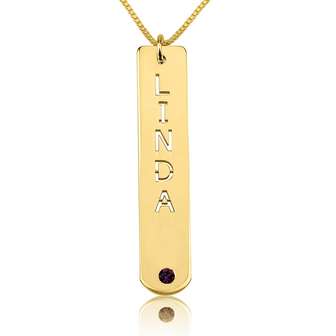 Naamketting &#039;bar&#039; met naam en geboortesteen Zilver, 24k Gold of Ros&eacute; Plated