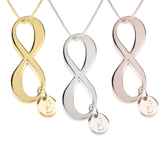 Infinity ketting met bedel en 1 letter Zilver 925, 24K Gold of Ros&eacute; plated 