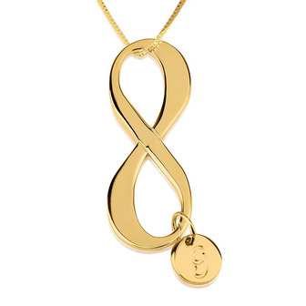 Infinity ketting met bedel en 1 letter Zilver 925, 24K Gold of Ros&eacute; plated 