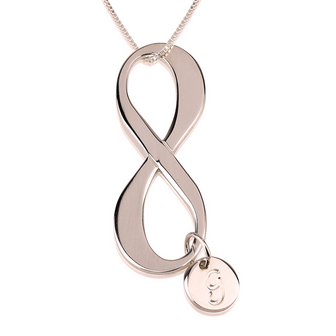 Infinity ketting met bedel en 1 letter Zilver 925, 24K Gold of Ros&eacute; plated 