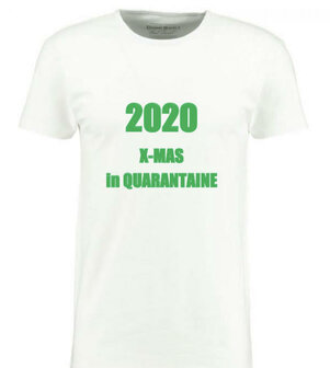 Kerst T-shirt heren korte mouw bedrukt: 2020 X-MAS in QUARANTAINE