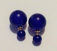 Double pearl earrings donker blauw