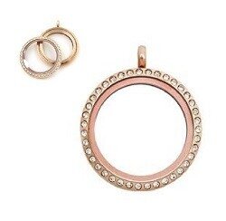 Memory lockets twist 30mm medaillon strass rose 