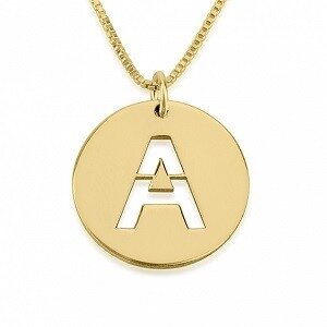 Naamketting &#039;disc&#039; 24K verguld goud  met 1 letter