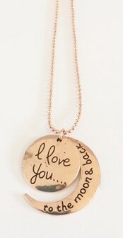 Bedel met RVS ketting (80cm) I love you to the moon and back ros&eacute;kleurig