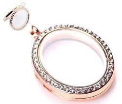 Memory lockets medaillon ros&eacute;kleurig strass ovaal