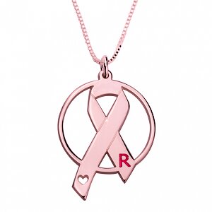 Naamketting &#039;circle&#039; Pink Ribbon 24K ros&eacute;-gold plated met letter