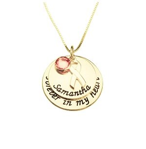 Naamketting &#039;disc&#039; Pink Ribbon 24K gold plated 