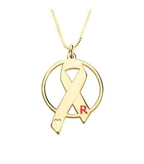 Naamketting &#039;circle&#039; Pink Ribbon 24K gold plated met letter