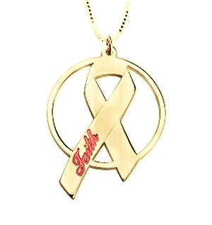 Naamketting &#039;circle&#039; Pink Ribbon 24K gold plated met naam