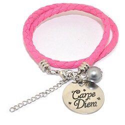Pinkiezz leren munt armband roze &#039;Carpe Diem&#039;