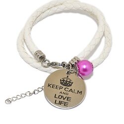Pinkiezz leren munt armband wit &#039;keep calm and love life