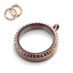 Memory locket RVS twist 30mm medaillon chocolade strass