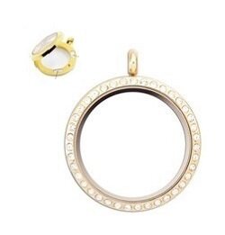 Memory lockets magneet 30mm medaillon goud met strass