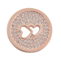 Munt 25mm ros&eacute;-goud dubbel heart met strass 