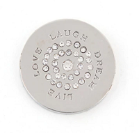 Munt 25mm zilver live love laugh dream met strass 