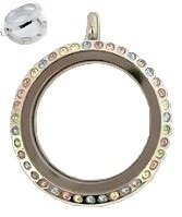 Memory lockets RVS 30mm medaillon geklerud strass