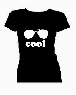 T-shirt dames korte mouw bedrukt: afbeelding bril en cool
