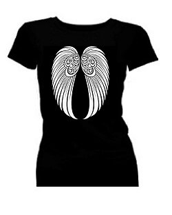 T-shirt dames korte mouw bedrukt: engelen vleugels 
