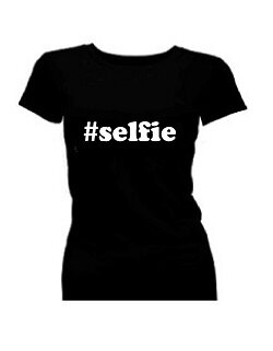 T-shirt dames korte mouw bedrukt: #selfie