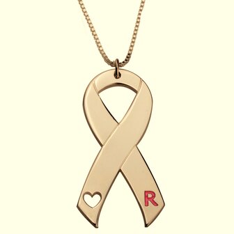 Naamketting Pink Ribbon 24K gold plated met letter