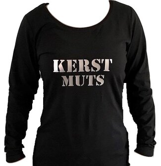T-shirt zwart dames lange mouw bedrukt: KERST MUTS