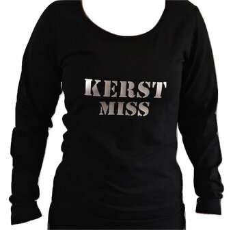 T-shirt zwart dames lange mouw bedrukt: KERST MISS