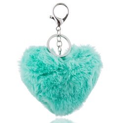 Tassen/sleutelhanger furry bont hart aqua blauw