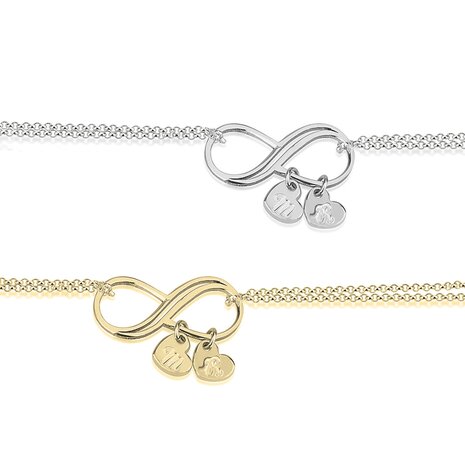 Armband infinity met 2 hartjes 