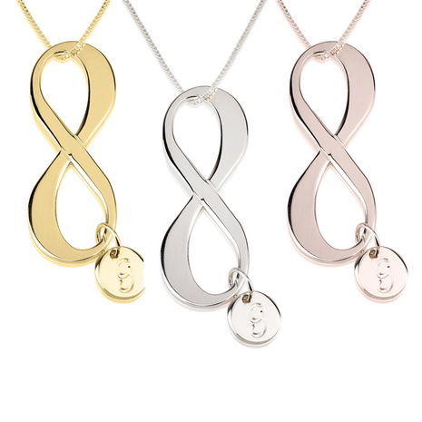 Infinity ketting met bedel en 1 letter Zilver 925, 24K Gold of Rosé plated 