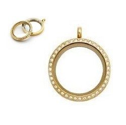 Memory lockets twist 30mm medaillon strass goud (kleurig)