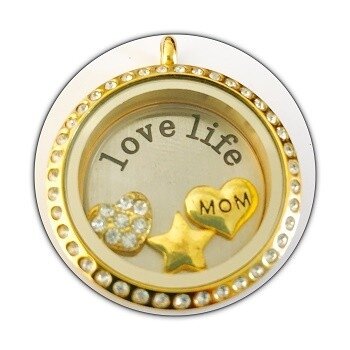 Memory lockets RVS twist 30mm medaillon strass goud (kleurig)