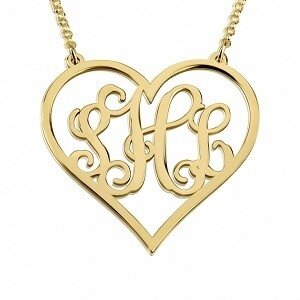 Naamketting 3 letter monogram hart van 24K verguld goud 