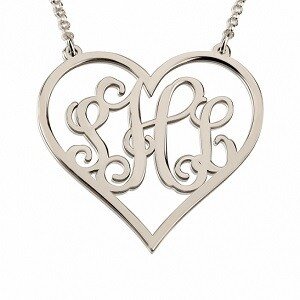 Naamketting 3 letter monogram hart van sterling zilver 925