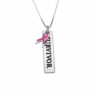 Naamketting Pink Ribbon 'bar' sterling zilver 925 met naam of woord