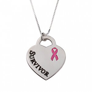 Naamketting Pink Ribbon 'hart' sterling zilver 925 met naam of woord