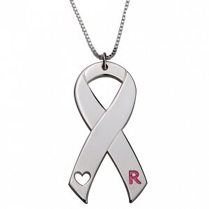 Naamketting Pink Ribbon sterling zilver 925 met letter