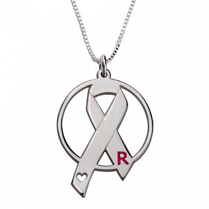 Naamketting Pink Ribbon sterling zilver 925 met letter