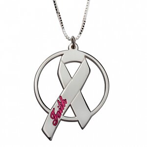 Naamketting 'circle' Pink Ribbon sterling zilver 925 met naam of woord