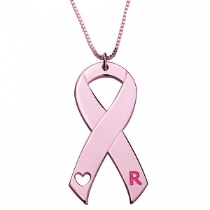 Naamketting Pink Ribbon 24K rose-gold plated met letter