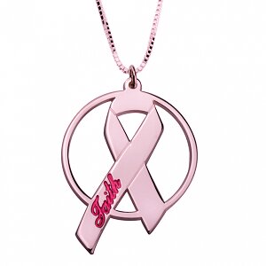 Naamketting 'circle' Pink Ribbon 24K rosé-gold plated met naam of woord