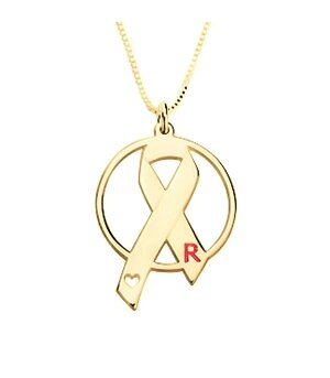 Naamketting 'circle' Pink Ribbon 24K gold plated met letter
