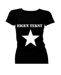 T-shirt dames korte mouw bedrukt met ster en eigen tekst.