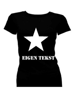 T-shirt dames korte mouw bedrukt met ster en eigen tekst.