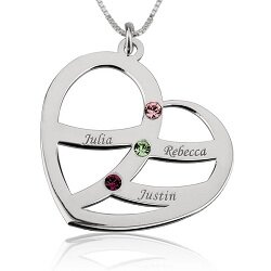 Naamketting hart sterling zilver 925 met 3 namen en geboortestenen