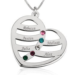 Naamketting hart sterling zilver 925 met 5 namen en geboortestenen