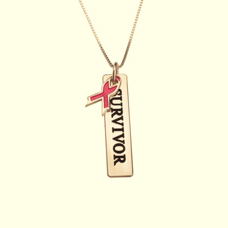 Naamketting Pink Ribbon 'bar' 24K gold plated met naam of woord