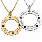 5 namen - Naamketting met Geboortestenen. Zilver, 24k Gold of Rosé Plated